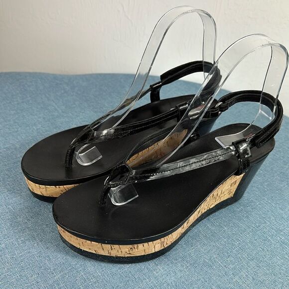 Prada Linea Rossa Patent Leather Colorblock Wedge Sandal Size 7 - Picture 1 of 11